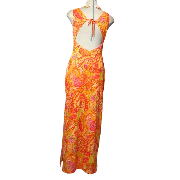 Scene SIZE 4 orange made in Canada maxi dress paisley pattern - Picture 7 of 14